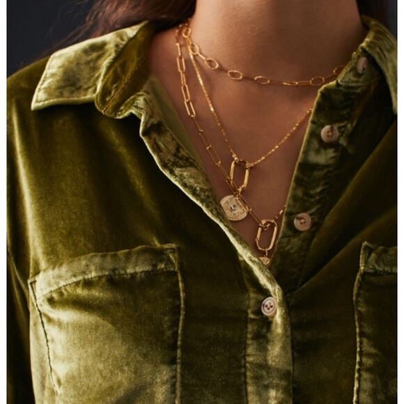 Pilcro Anthropologie Relaxed Velvet Green Mustard Buttondown Shirt Sz M - Picture 5 of 13